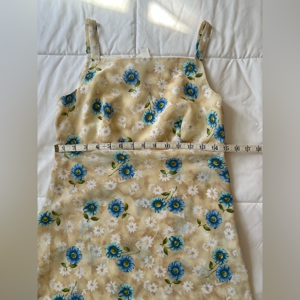 Y2K Rampage Cream and Blue Floral Sleeveless High-Waist A-Line Mini Sundress - Picture 13 of 14